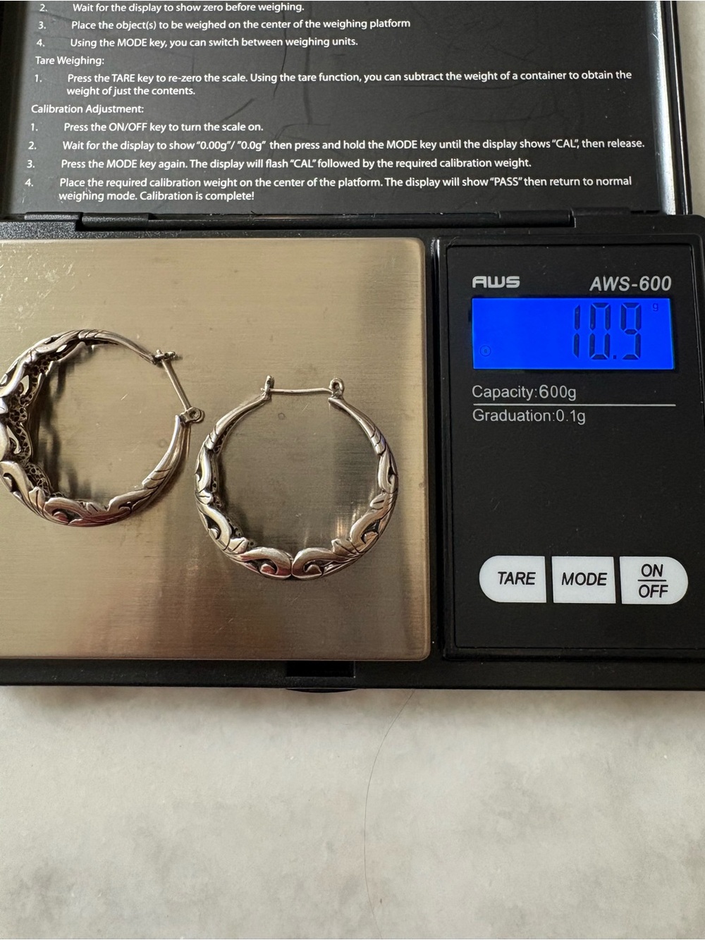Sterling Silver Floral Carved Hoop Earrings - 10.9 Grams